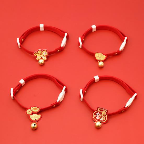Besticktes rotes Haustierhalsband Chinesisches Neujahr Verstellbares Katzenhalsband mit Glocke Jahr des
