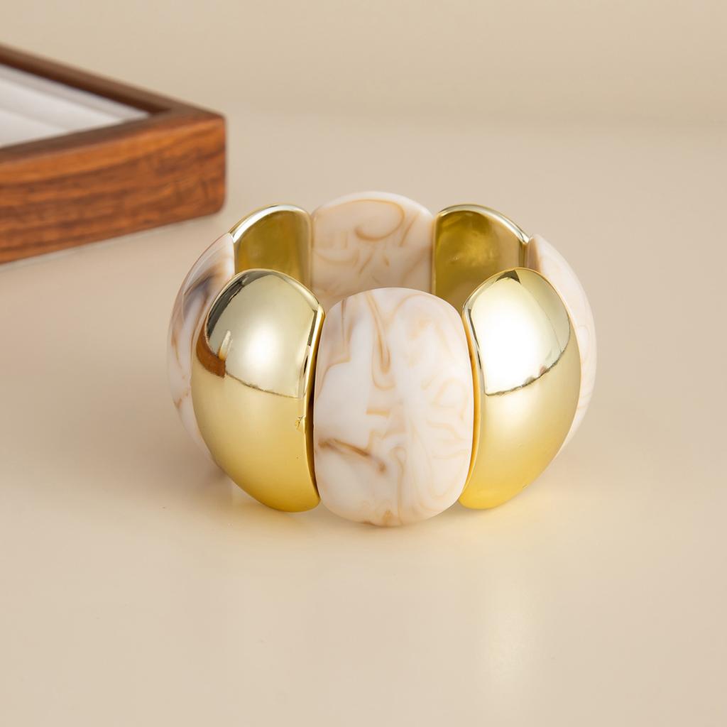 Vintage Maillard Smudge Żywica Elastyczna Bransoletka, Modna Geometryczna Zakrzywiona Łączona Koralikowa Bransoletka.