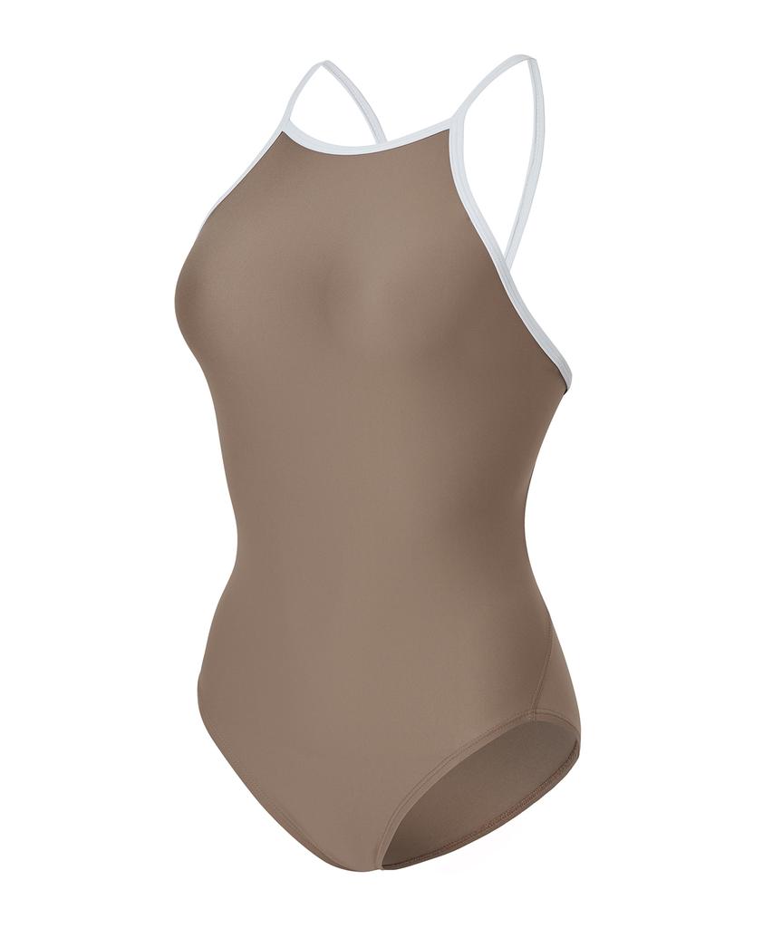 Laelliseupocheu [Osla645 Brn] Solid High Neck Double Strap Sturdy X-Back Brown