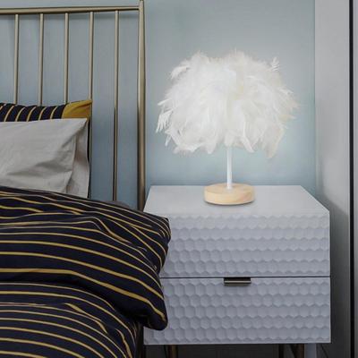Modern Feather Table Lamp Desk Light Romantic for Wedding Dorm Study Room White