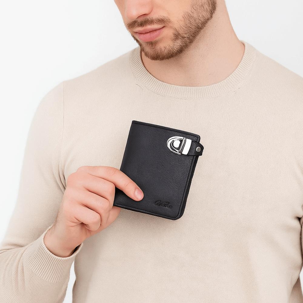 Solid Color Men's Wallet Zipper Leather Coin Purse Luxury Business Card Holder Gift