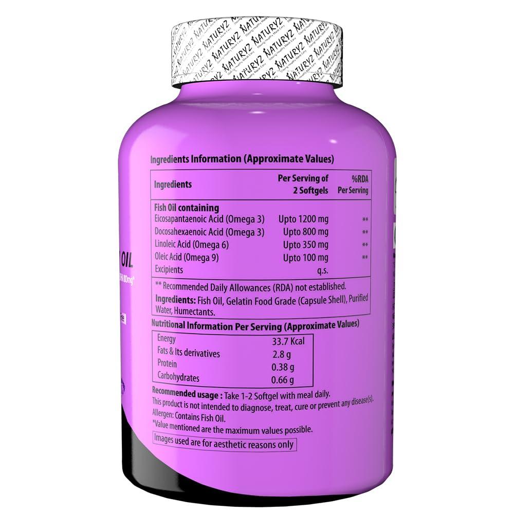 Naturyz Triple Strength Omega 3 Fish Oil with Highest Strength 2450 mg, 60 Capsules, Omega 3-6-9 Per Serving (EPA 1200mg DHA 800mg) Capsules For