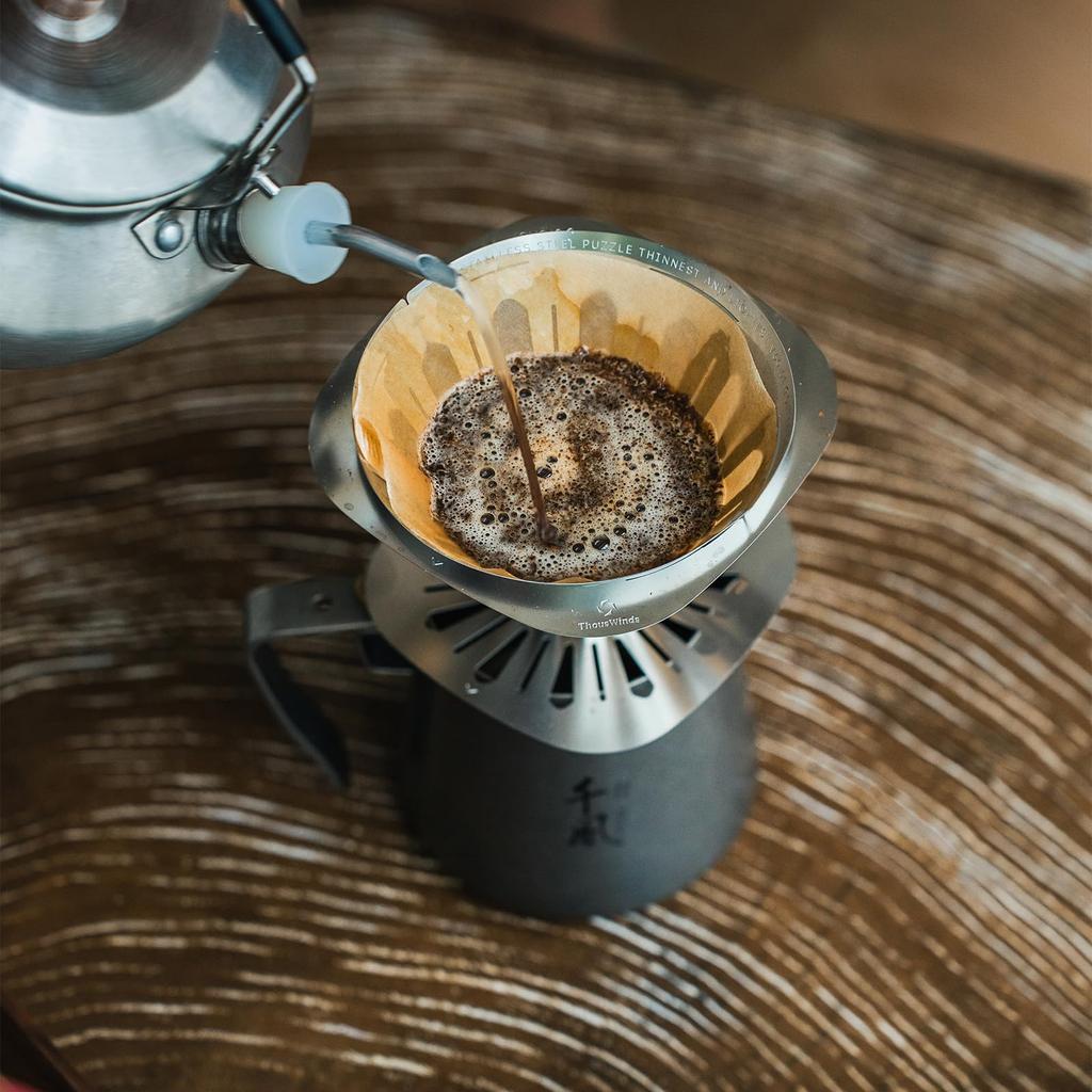 Thous Winds Coffee Stalowy V60 Outdoor Zawiera Torbę do Przechowywania Drip, Kompaktowy, Składany, Ultralekki, 33g, Stalowy, Kompatybilny, Kemping,