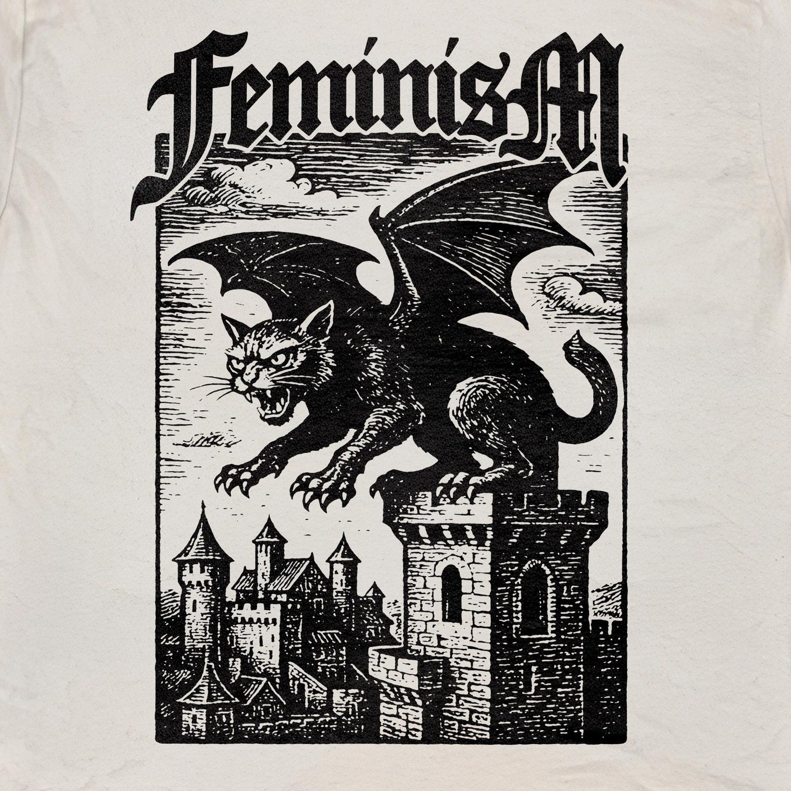 Feminism Dragon Cat Vintage T-Shirt, Castle Cat T-Shirt, Meme T Shirt, Medieval Cat Shirt, Weirdcore Shirt Lovers, Funny Feminist T-Shirt 3XL