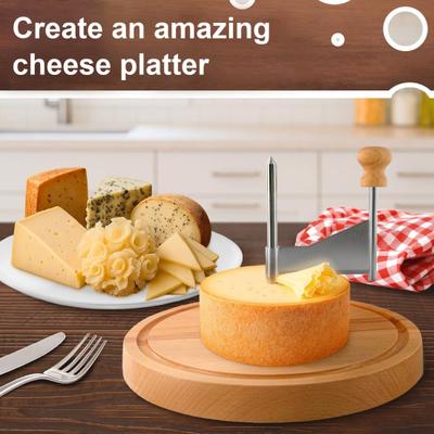 Cheese Grater Cutter with Stainless Steel Sharp Blade Solid Wood Base Ergonomic Cheese Curler Chocolate Slicer Butter Grater Kitchen Tool