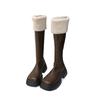 Boots for Women~ Autumn and Winter New Round Head Plush Thick-soled White Boots Medium Long Knight Boots for Women