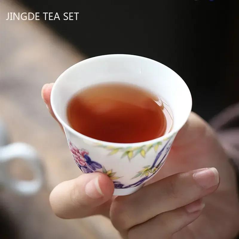 60ml Chinese Enamel Color Tea Cup Ceramic Master Cup High-grade Household Palace Style Tea Set Portable Small Tea Bowl