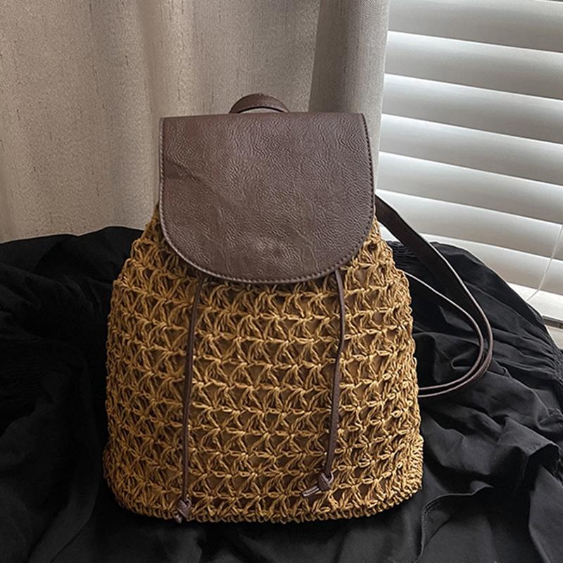 Women's Straw Backpack Summer Boho Bohemian Hollow Shoulder Bag Hobo Crochet Woven Travel Bags for Women Knitted Beach Back Pack