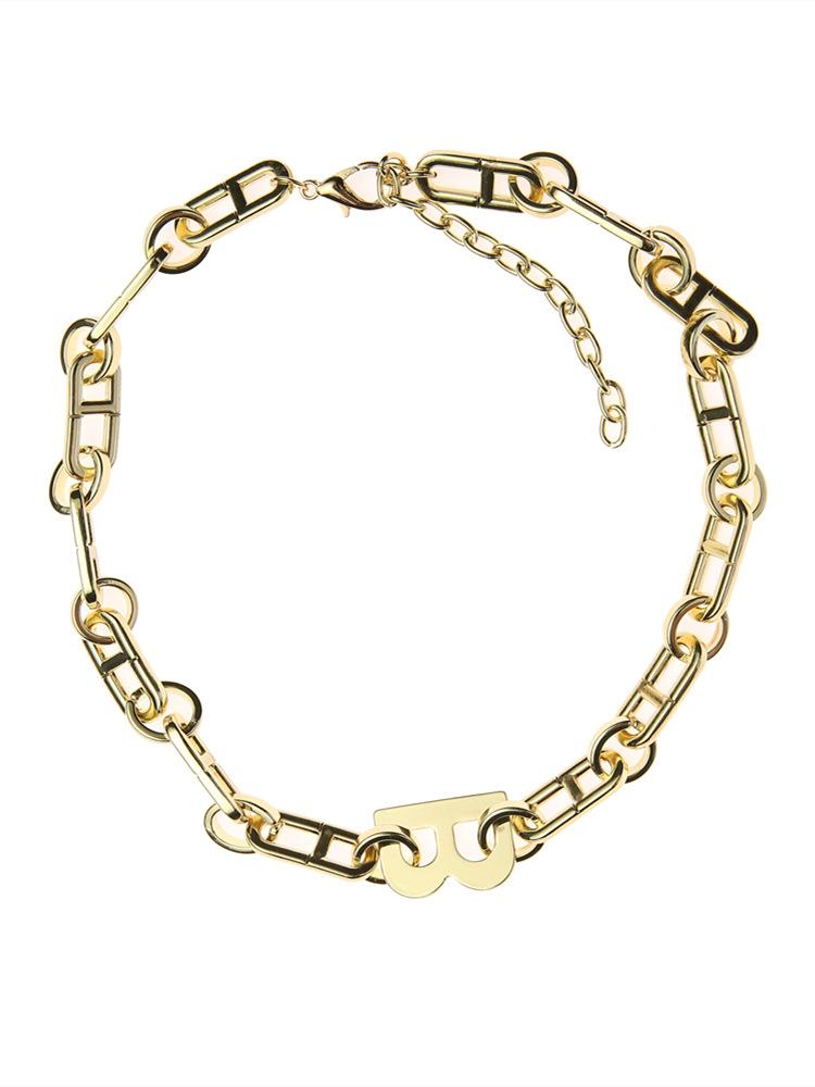 Exaggerated Personality B Letter Necklace Female Trend Metal Wind Collarbone Chain Thick Sweater Chain Hip Hop Style Accessories