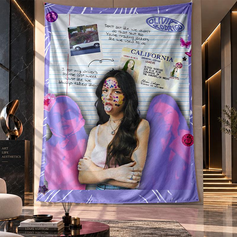 Wandbehang-Gobelin, Stoff-Hintergrund mit Olivia Rodrigo-Druck für Schlafsaal-Party-Dekoration