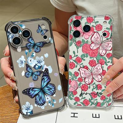 Rose Flower Butterfly Print Silicone Phone Case For iPhone 17 Pro Max 16 15 14 Pro Max 13 12 Pro 11 Shockproof Soft Clear Cover