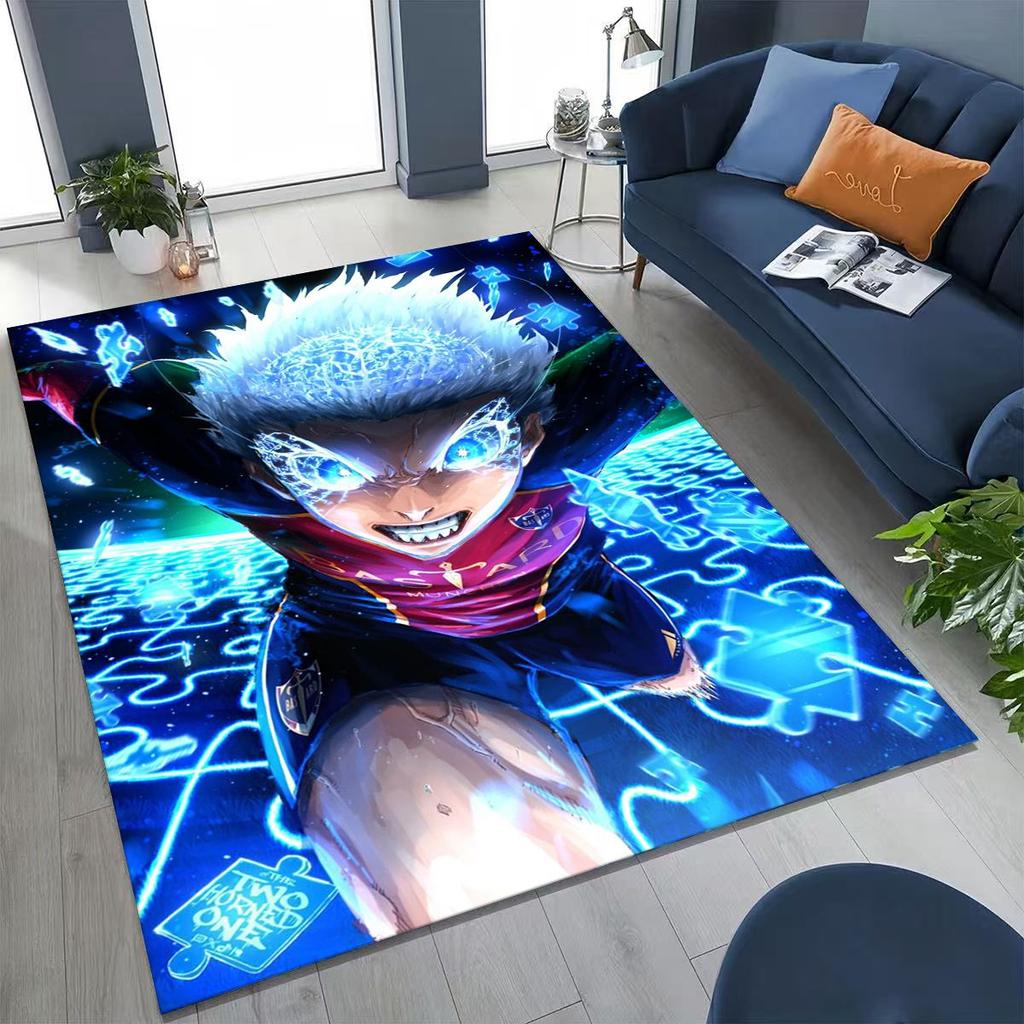 Cartoon BLUE LOCK Fußball Anime Isagi Teppich für Schlafzimmer Wohnzimmer Sofa Zuhause Fußmatte Dekor, Große Kinder Spiel Rutschfeste Bodenmatte