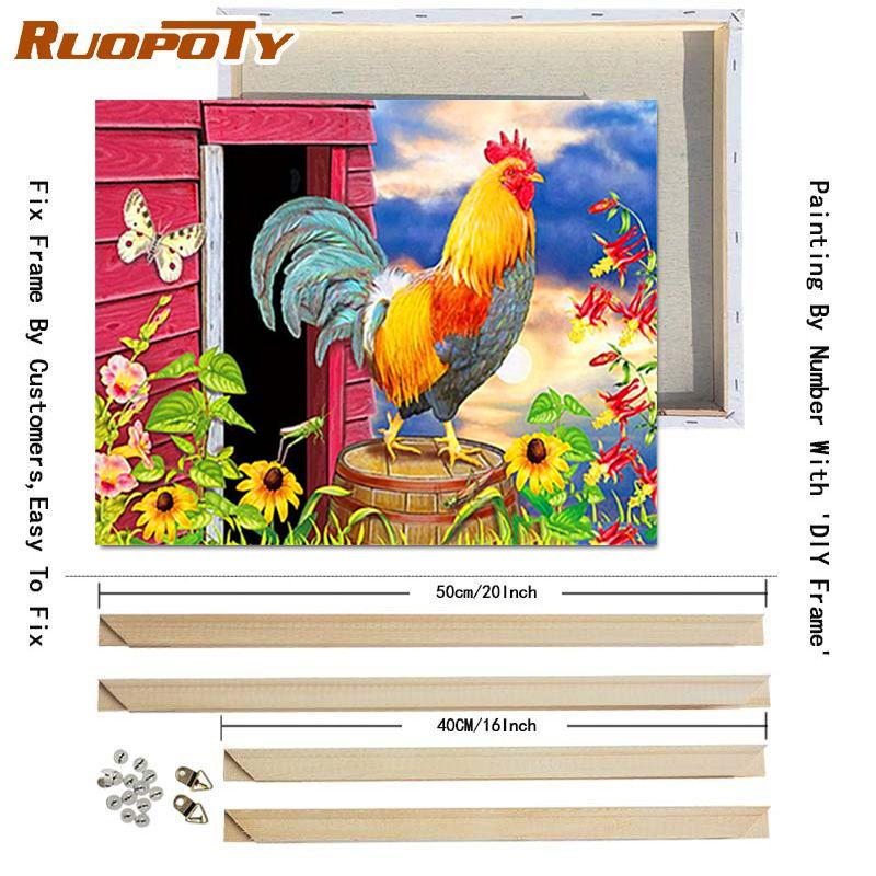 RUOPOTY DIY Painting By Numbers Animal Pictures By Number Chicken Kits Hand Painted Paintings Art Drawing On Canvas Home Decor