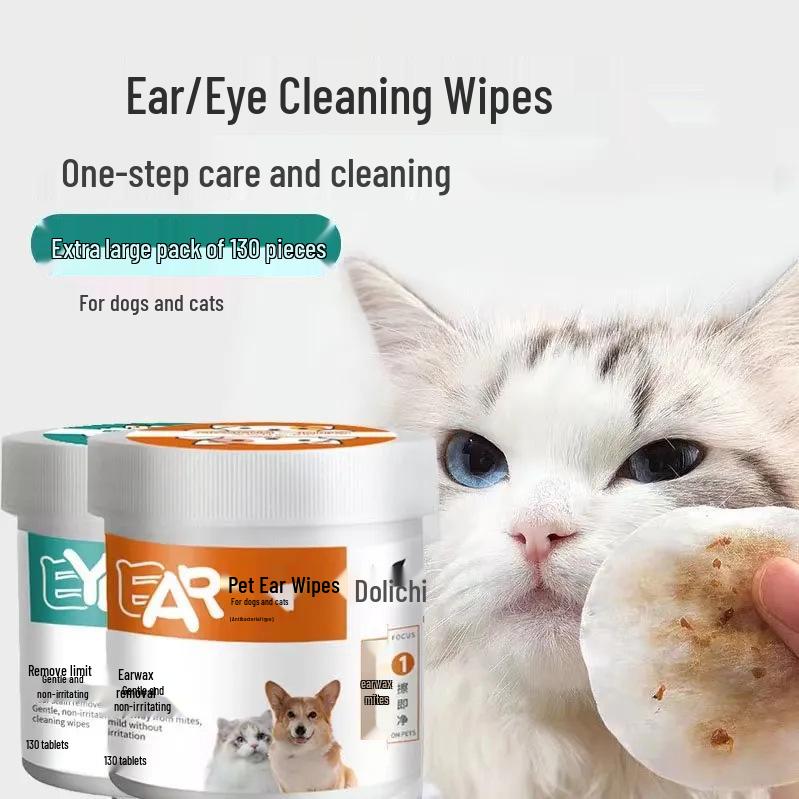130 Pet Tear Stain & Ear Cleaning Wipes for Cats & Dogs - Eye Safe, Odor Removal