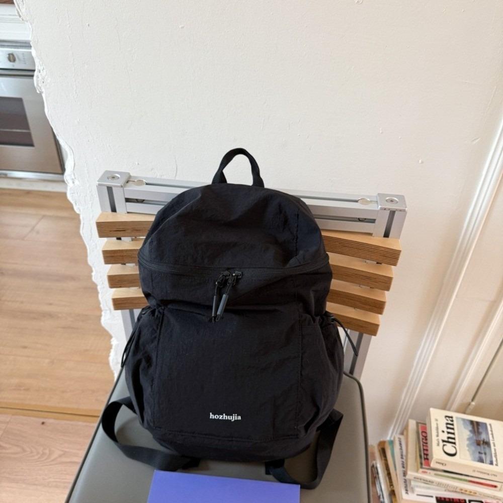 

Solid Color Nylon Shoulder Bags Korean Student Schoolbag Casual Lightweight Backpack Travel чёрный