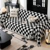 Retro Checkerboard Couch Towel Blanket Universal for All Seasons Tassel Two Side Sofa Towel Outdoor Camp Beach Towels Sofa Chair