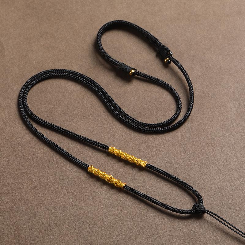 Hand-Woven Black Jadeite Gold Pendant Rope for Men & Women