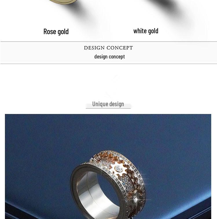 Pierścionek unisex z obracającym się trybikiem wysadzanym diamentami: Gwiezdny wzór dla par, Pierścionek na mały palec w całości wysadzany kamieniami