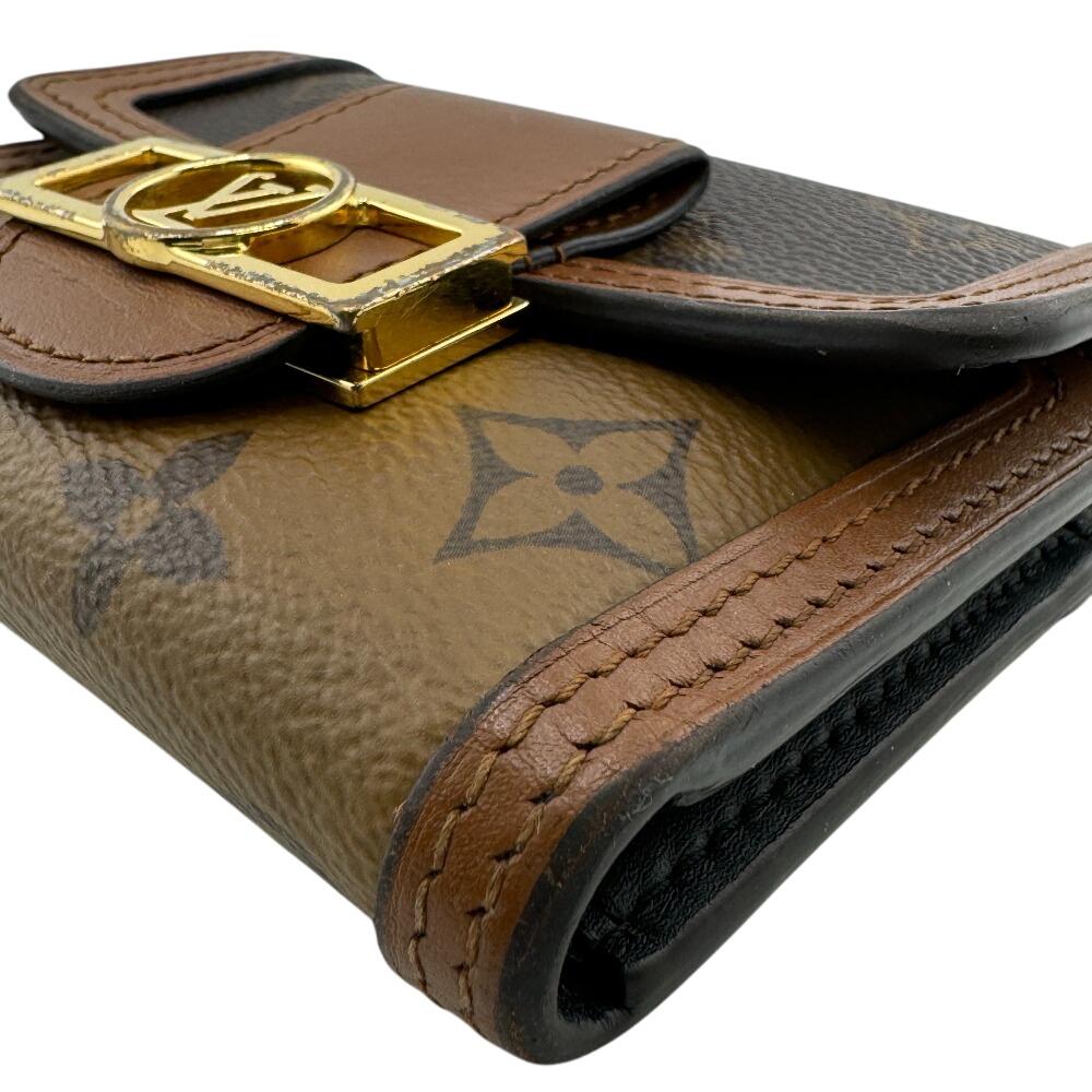 LOUIS VUITTON M68725 flap Monogram reverse leather Portefeuille Daufine Compact Tri-fold wallet Brown leather Women Used