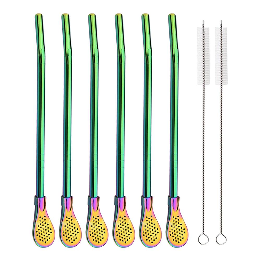 8Pcs/Set Coloful Stainless Steel Drinking Straws Washable Reusable Yerba Mate Spoon Filter Straw for Cocktail Bar Accessories
