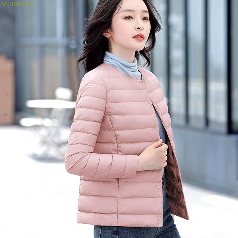 MUISHUYU Collarless Inner Down or Solid Includes Storage YU46 Women's Jacket, U-Neck V-Neck, Lightweight, Warm, Color, Pouch, Fall/Winter, (JP,