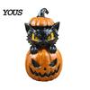 Funny Pumpkin Wizard Statue Halloween Black Cat & Resin Ornaments, Cute Desktop Figurines, Artistic Craft Collectibles Cartoon And Decorations