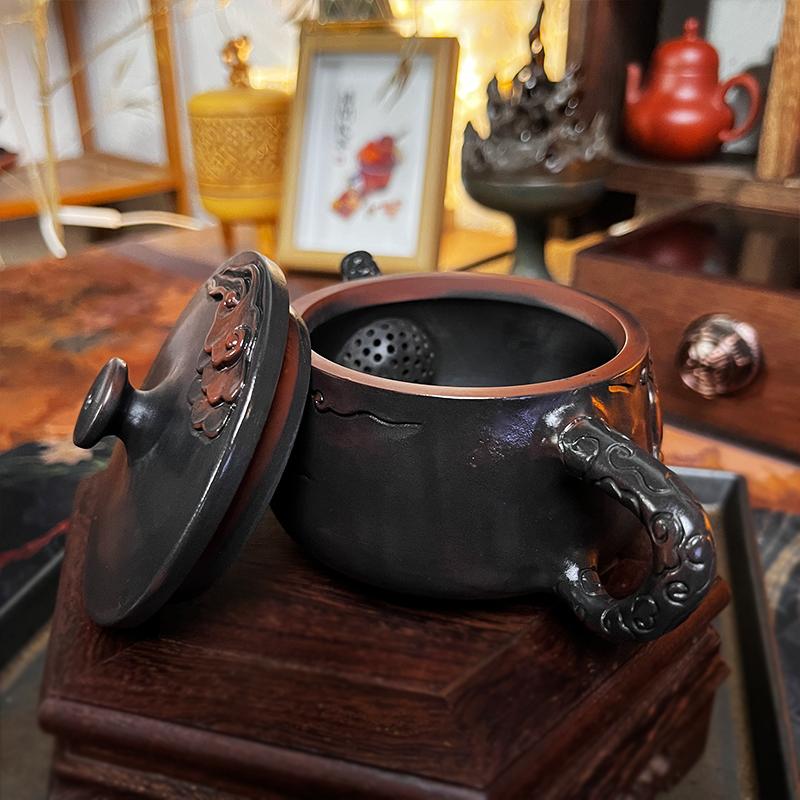 Dharma Lila Keramik Vintage Handgefertigte Teekanne Keramik Schnitzen Kung Fu Teekanne Einzelne Teekanne Pu'er Tee Zubereiten Teesets Teekanne