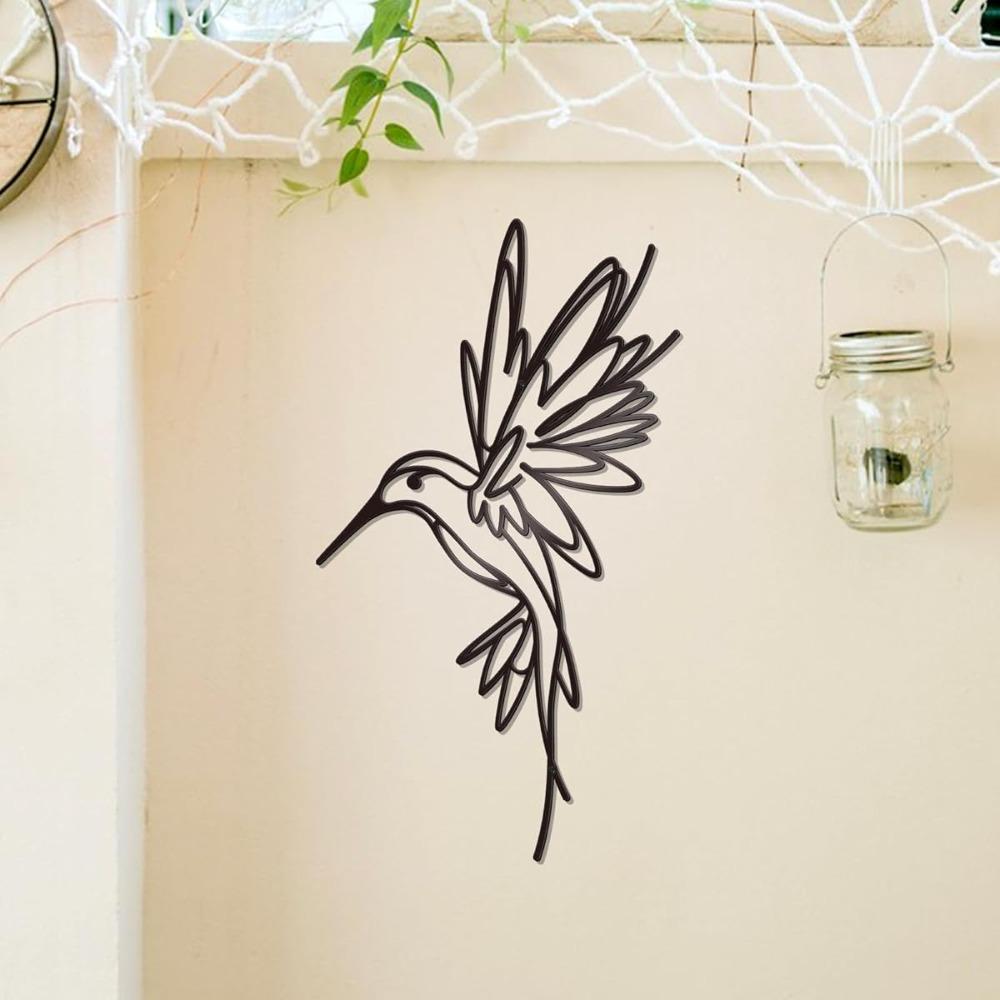 Modern Minimalist Black Hummingbird Metal Wall Decor 9.4x17.2in Outdoor Art Sculpture