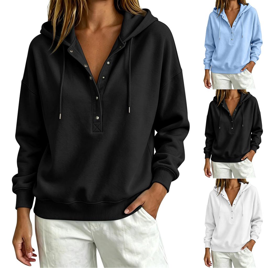 Women's V-Neck Long Sleeve Pullover Sweatshirt Color Casual Top for Everyday Wear