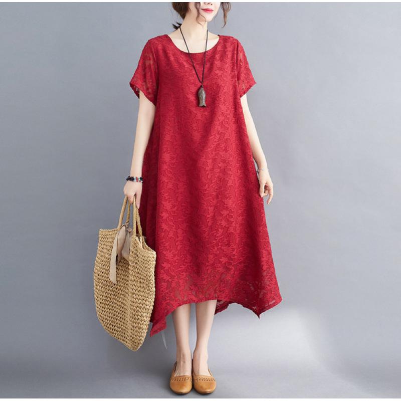 

Платье больших размеров с короткими рукавами и цветочными вырезами M красный