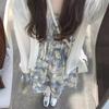 French Square Neck Puff Sleeve Floral Dress - Summer 2024 Waist-Slimming A-Line Skirt for Women