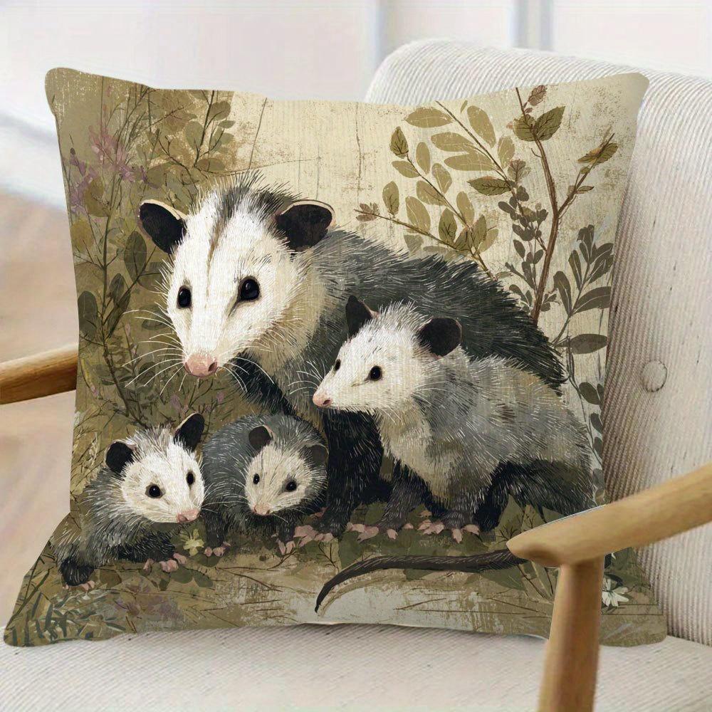 1 Stück Opossum-Liebhaber Wohnzimmer Kissenbezug, Polyester 2D Zweiseitiger Druck, Vintage Opossum-Familienkissen, Perfektes Geschenk Für Wil