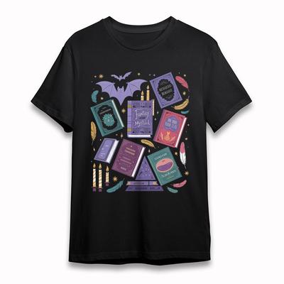 Women's Fashion T-Shirt Book Collection Feather Tee Short Plus Size Cotton Black
