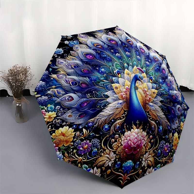 1pc Enchanted Peacock Pattern Automatic Umbrella is Fashionable and Good-Looking, a Portable 3-Fold Umbrella, Suitable for Travel and Daily Use, a Tra