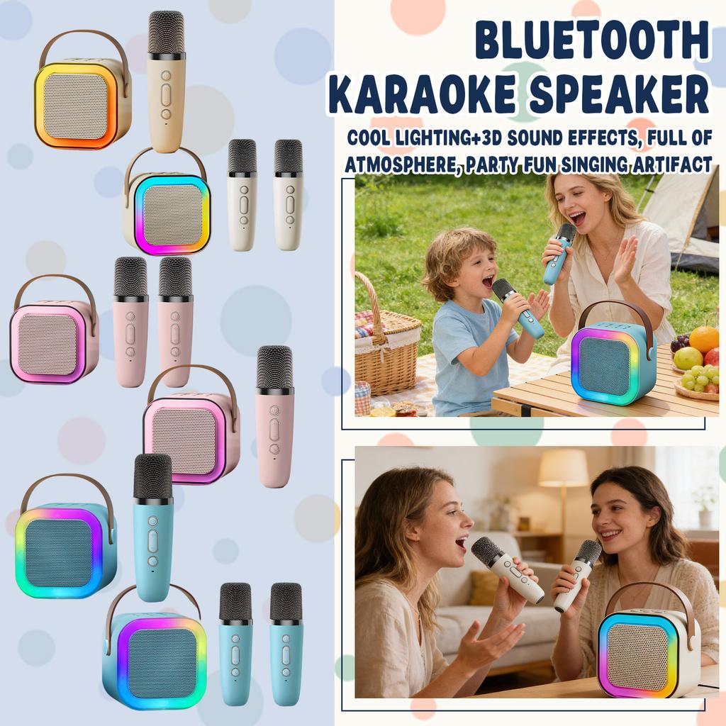 Karaoke Machine For Kids, 2025 TOP Toys Christmas Birthday Gifts Ideas For Girls Ages 4+Years Old, Portable MP3 Player With 2 Wireless Mics For Party