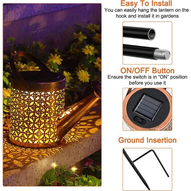 Solarbetriebene Lichterkette für Gießkannen im Vintage-Stil aus Metall, ideal für Garten und Terrasse, Weihnachtsdekoration, wasserdicht, zum Aufhängen, für Villa und Hof