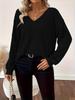 Women's Solid V-Neck Long Sleeve Casual Bow Sweater
