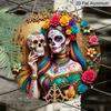 2D Flat, 1pc Aluminum Welcome Sign Featuring a Day of The Dead Catrina And Skull, Aluminum Wall Art Sign for Bedroom, Kitchen, Dining Room, Bar Decor