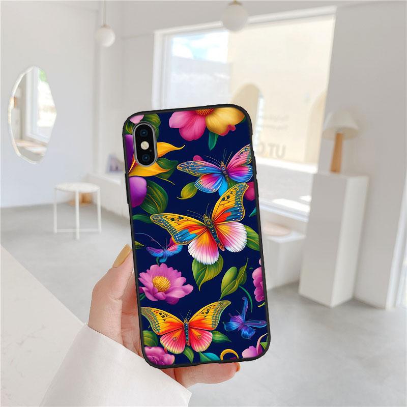 FM17 Colorful Butterfly Soft Shell Phone Case for iPhone 16 15 14 13 12 Pro Max Plus Mini