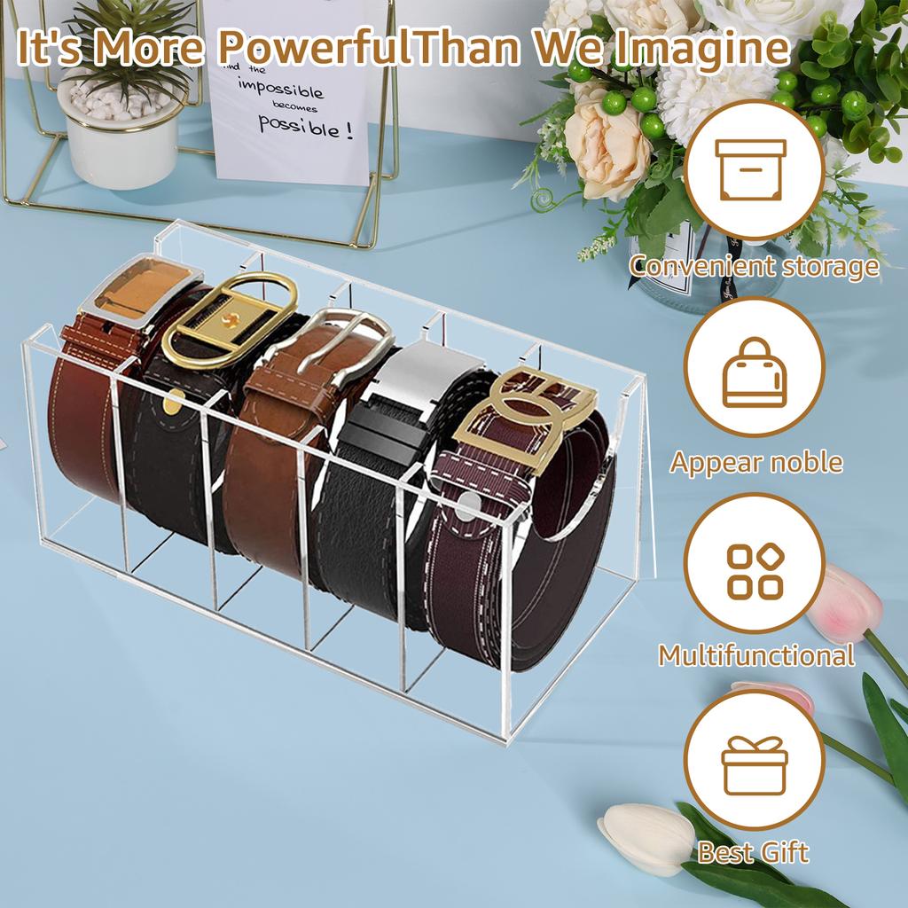5 Grid Belt Organizer Box Transparent Acrylic Belt Display Case for Tie Bow Tie Women Men Belt Holder