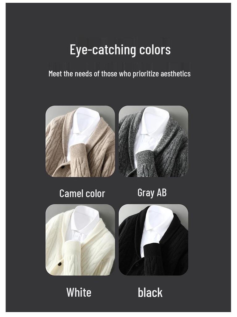 Men's Thick Cable Knit Wool Cardigan Sweater - Camel