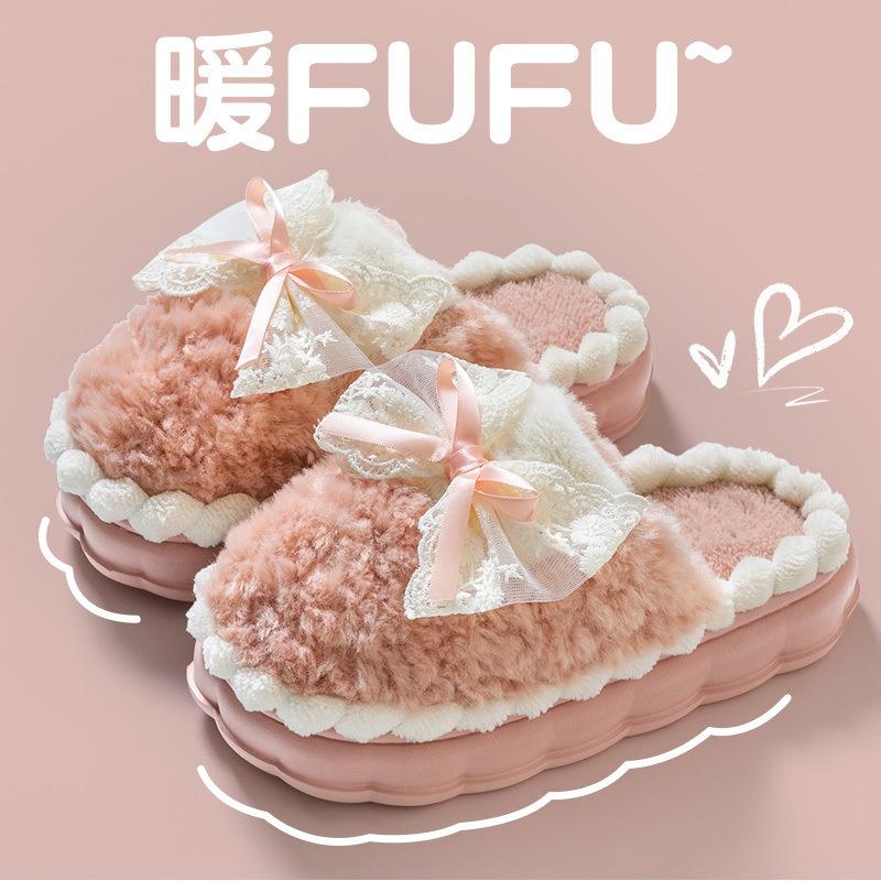 Cute kitten cotton slippers women's new autumn and winter indoor home plush warm non-slip cotton drag women