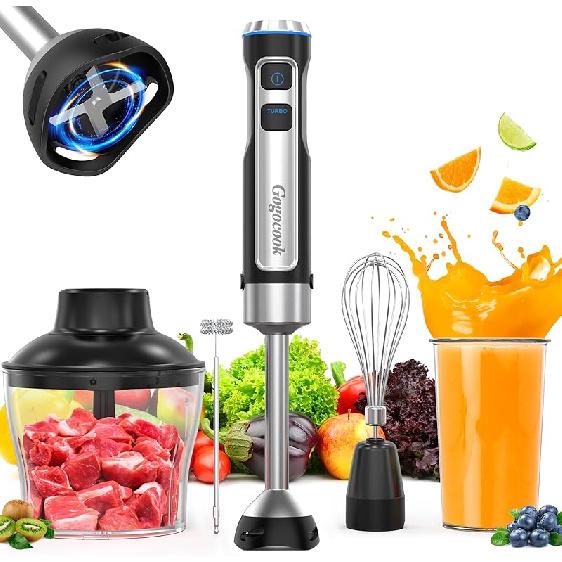 Immersion Blender 5 in 1 Hand Blender, Electric Blenders Max 1000W Heavy Duty Motor, 21 Speed & Turbo Mode Handheld Blender, Milk Frother, Egg Whisk, серебряный