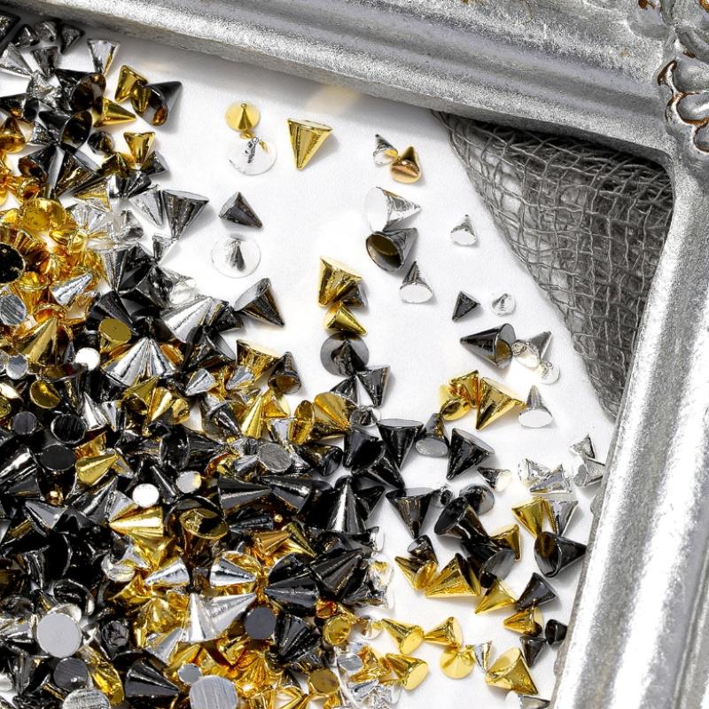 100/1000Pcs Punk Metal Rivet Nail Charms 1.5/2/3Mm Cone Black Silver Gold Studs Nail Jewels Decoration Diy Crafts Manicure