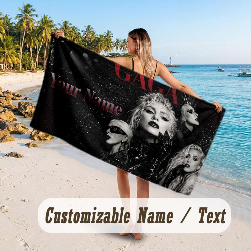 Custom Name Large Beach Towel,Lady Gaga Quick Absorbent Towel For Outdoor Travel Poolside