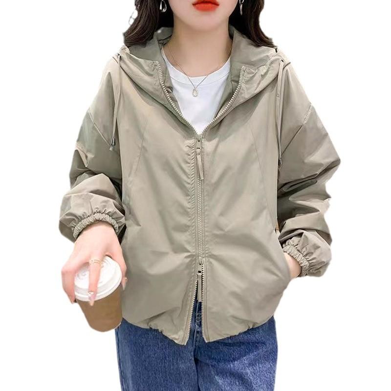 Women's Lapel Loose Solid Color Zipper Long Sleeve Sun Protection Jacket