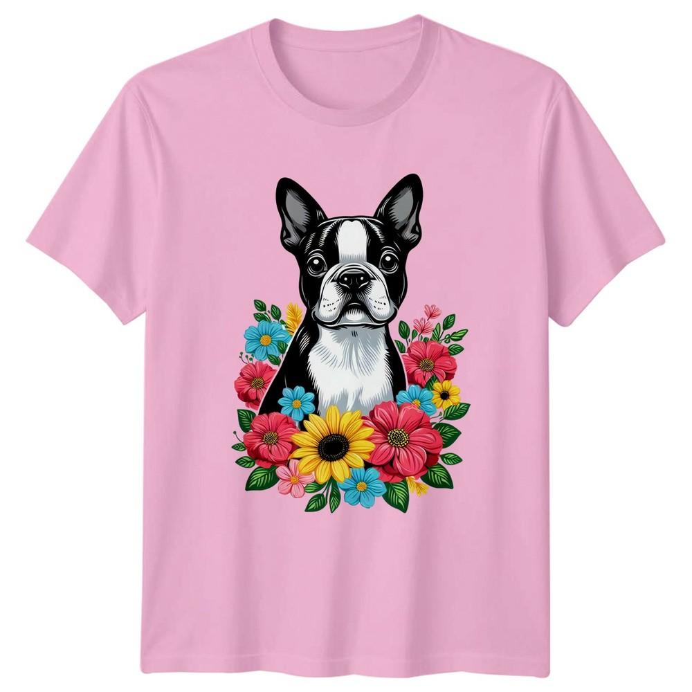 Boston Terrier Dog Floral Unisexs TShirt Boston Terrier Pet Lover