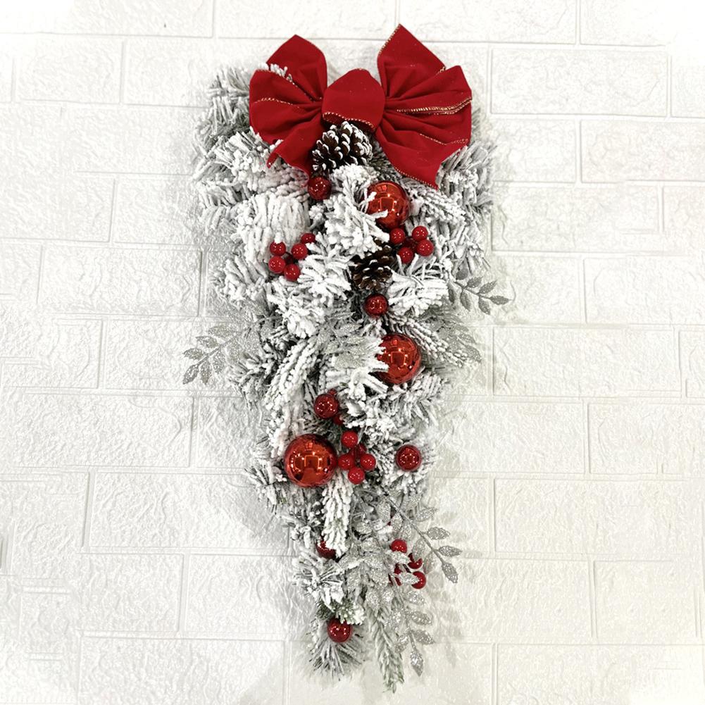Christmas Vine Hanging Garland Decorative Flocked Wreath for Front Door