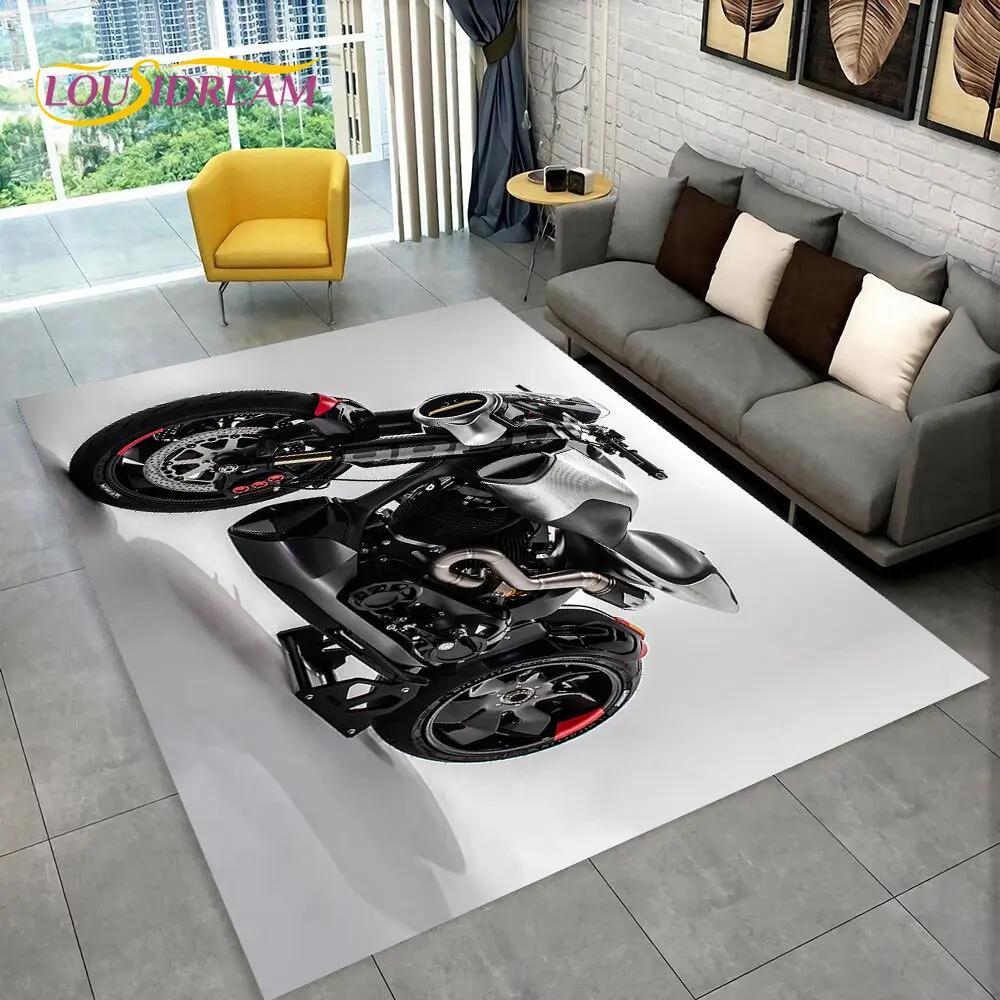 3D Cyberpunk Concept Motorcycle Cartoon Area Rug,Carpet for Living Room Bedroom Sofa Doormat Decoration,kids Non-slip Floor Mat