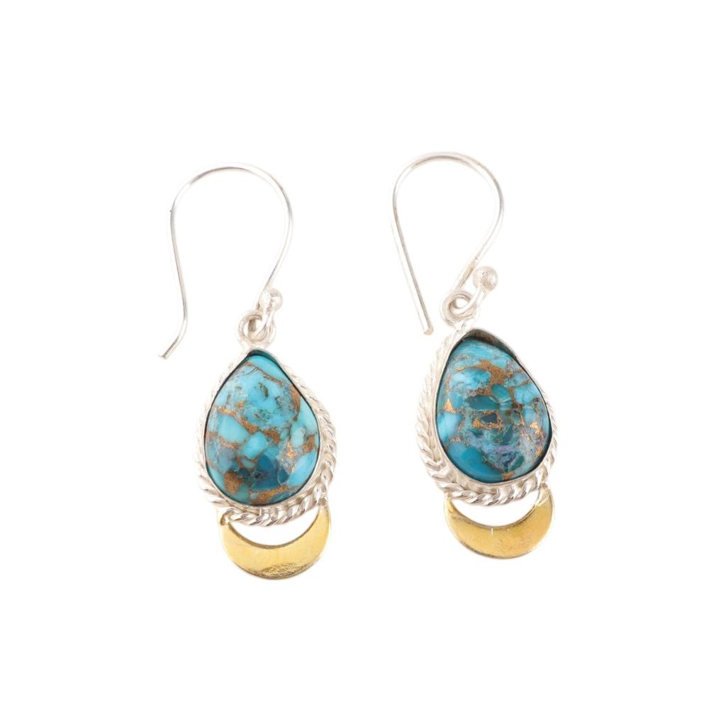 Blue Copper Turquoise Gemstone 925 Stamped Silver Handmade Jewelry Hook Earrings EE-162-42